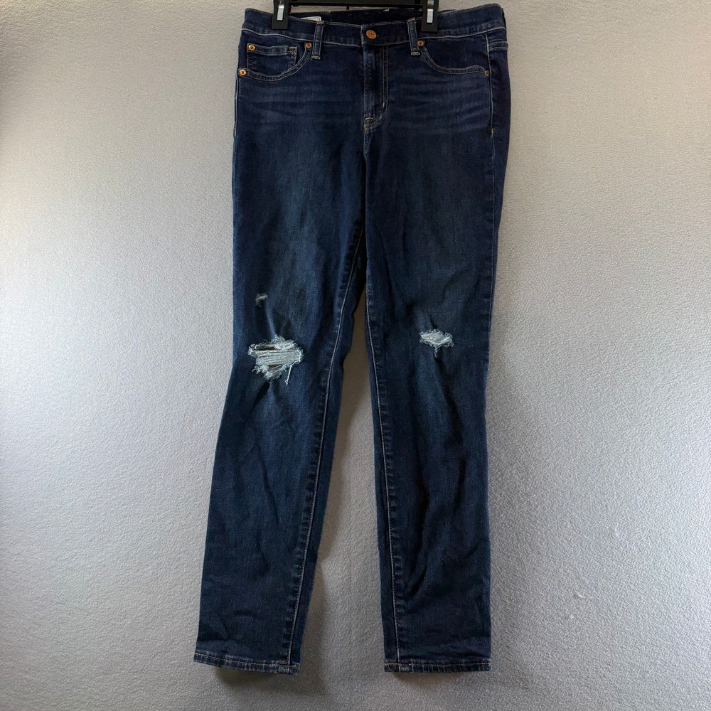 Gap True Skinny Mid Rise Distressed Jeans Dark Wash Denim 30 10R